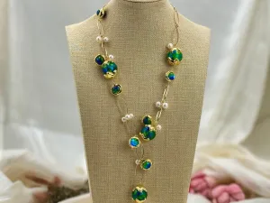 Natural pearl big muano glass bead pendant necklace