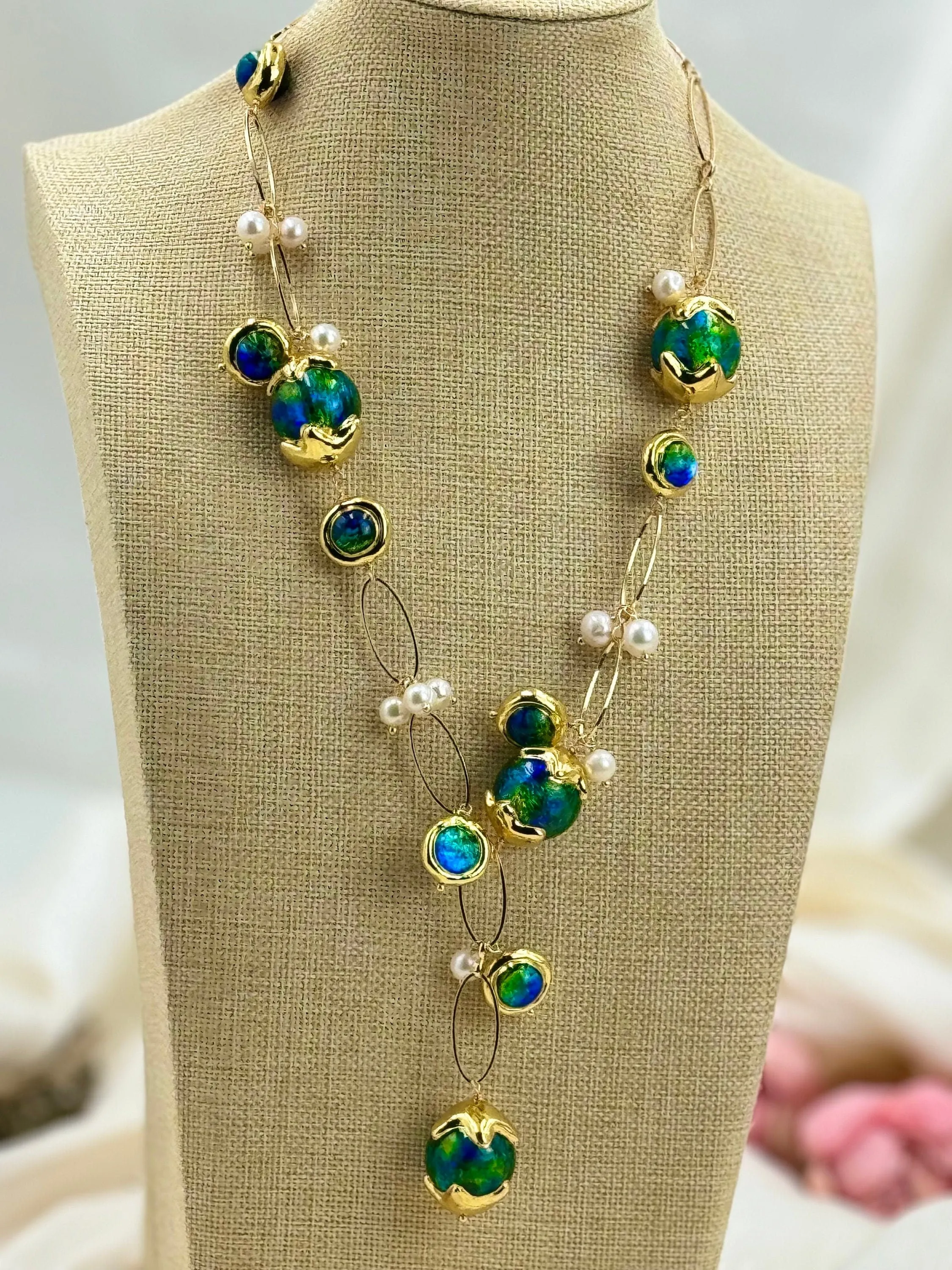 Natural pearl big muano glass bead pendant necklace