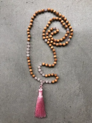 Natural rose quartz, wood beads 6mm 108 Mala Beads, Spiritual, Meditation Beads, Reiki, Japa Mala, Buddhist Prayer Beads, Yoga Bracelet, healing beads LKMALA-RRGU-2629