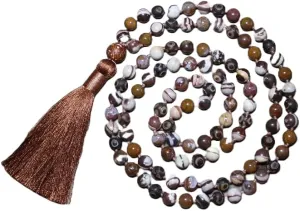 Natural Zebra Jasper,Tibetan (Dzi) Agate,Agua Nueva Agate 8mm 108 Mala Beads, Spiritual, Meditation Beads, Reiki, Japa Mala, Buddhist Prayer Beads, Yoga Bracelet, healing beads LKMALA-RRGU-3828