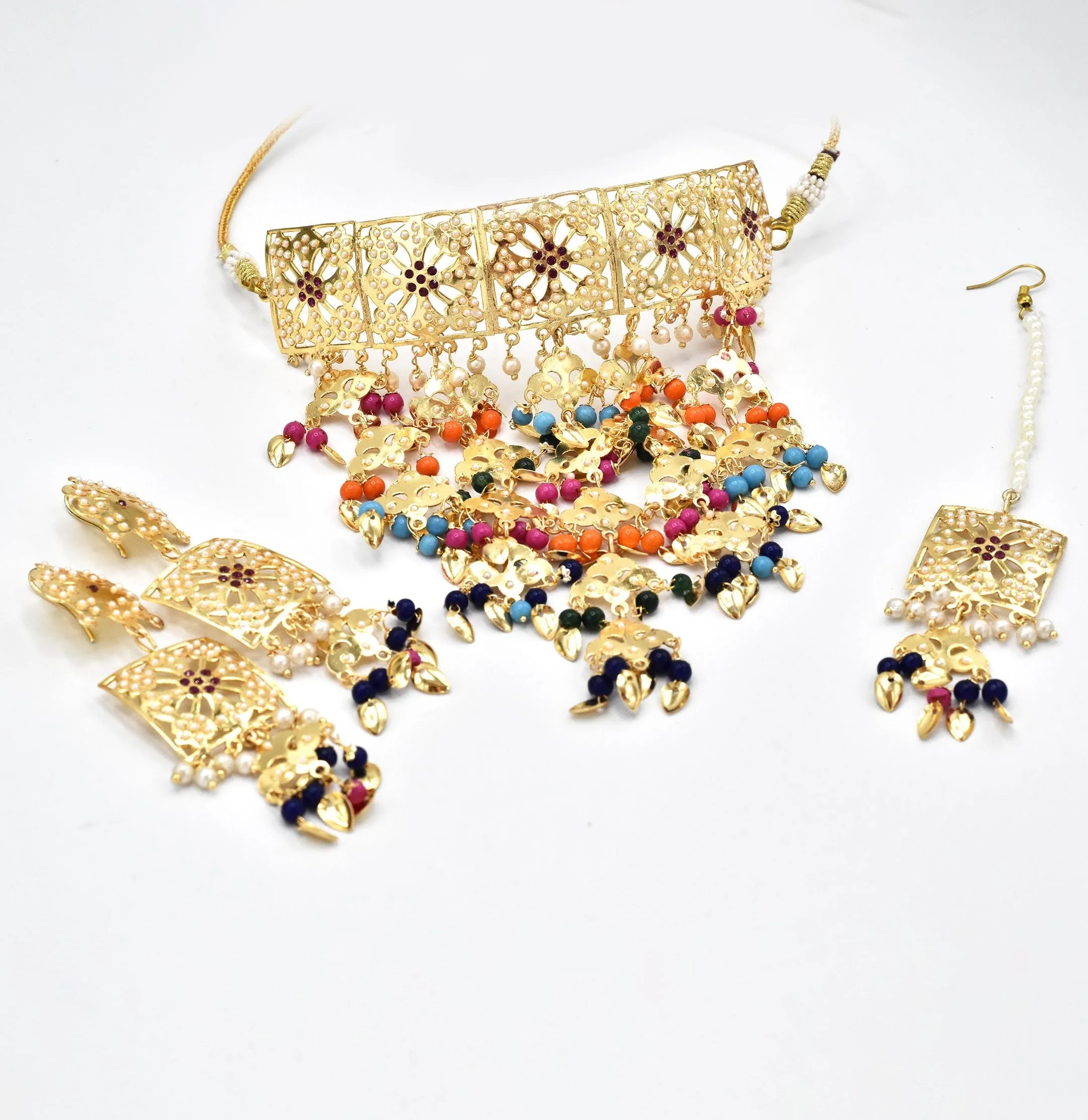 Nimrah Jadau Multicolor Tassel Choker Set