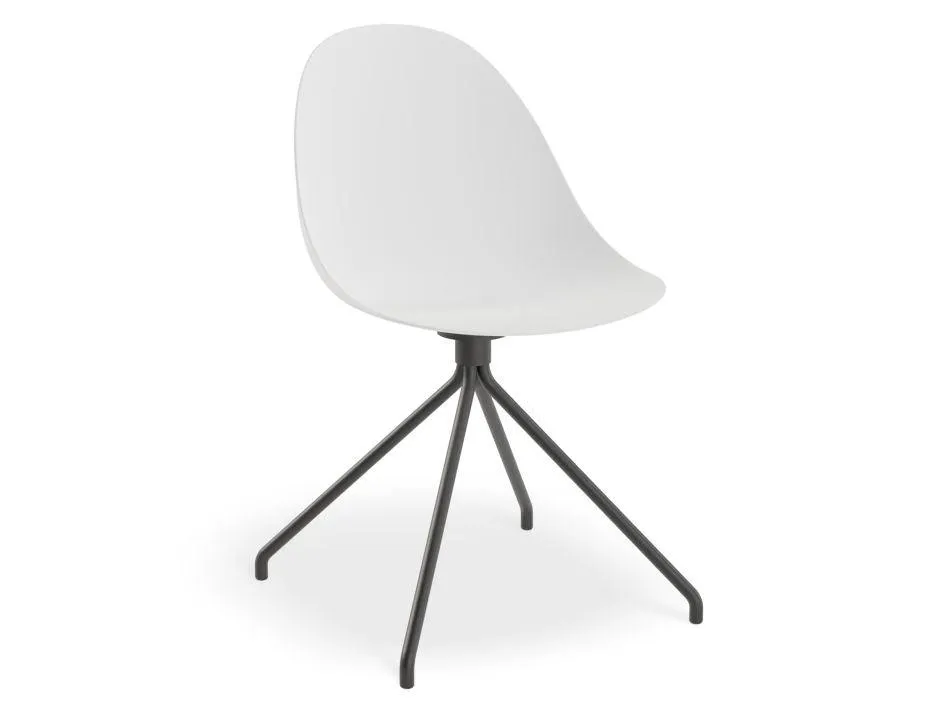 Pebble Chair White with Shell Seat - Sled Stackable Base - Black