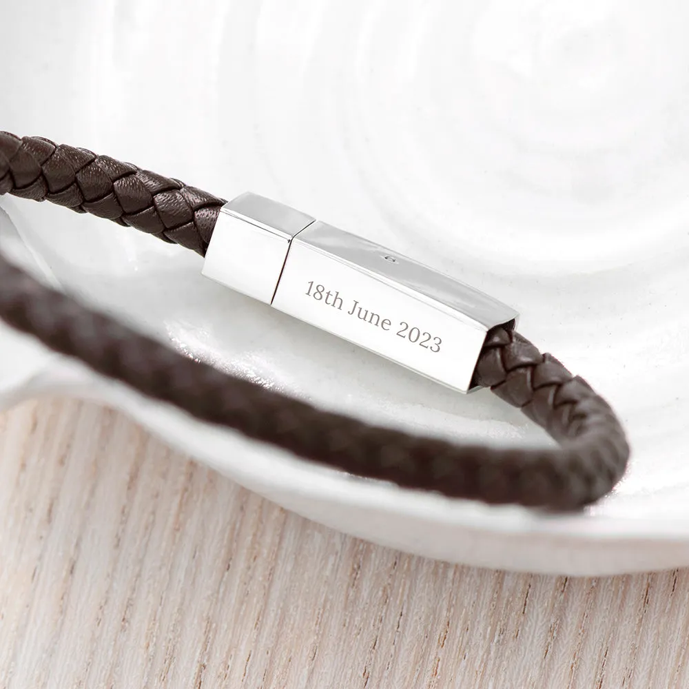 Personalised Men's Leather Infinity Bracelet With Tube Clasp