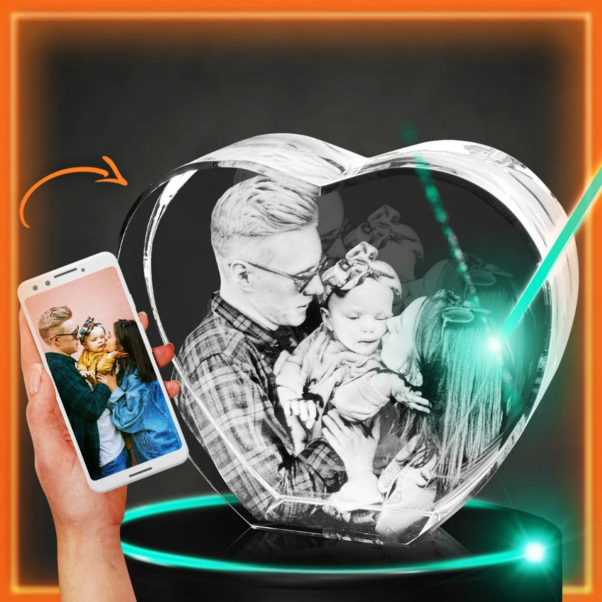 Personalized 3D Crystal Heart ❤️