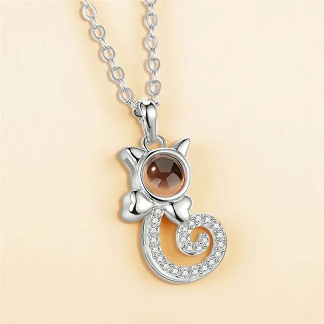Personalized Cat Shape Necklace with Photo Projection Custom Gift for Women