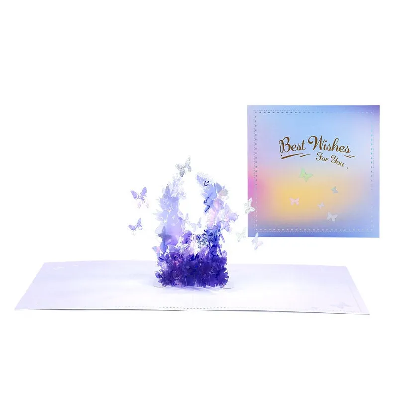 Personalized Crystal Flower Butterfly Best Wishes Pop-Up Greeting Card - Handmade 3D Best Wishes for Birthdays, Congrats, Thanks & More
