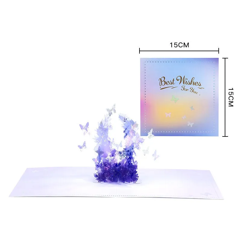 Personalized Crystal Flower Butterfly Best Wishes Pop-Up Greeting Card - Handmade 3D Best Wishes for Birthdays, Congrats, Thanks & More