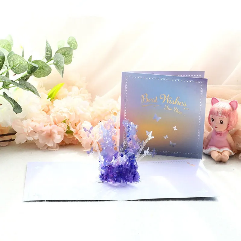 Personalized Crystal Flower Butterfly Best Wishes Pop-Up Greeting Card - Handmade 3D Best Wishes for Birthdays, Congrats, Thanks & More