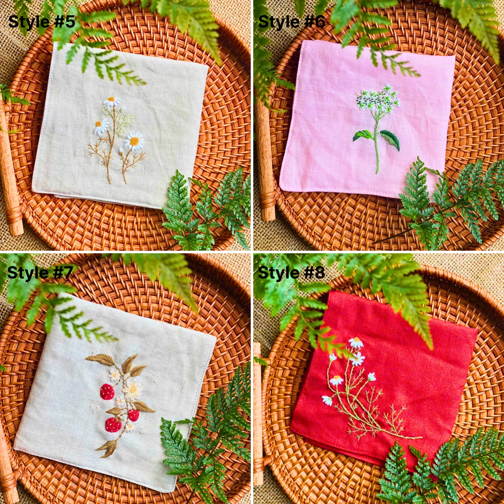 Personalized Embroidered Handkerchief, Floral Hand Embroidery, Custom Handkerchief, Gift for Mom, Wedding Handkerchief