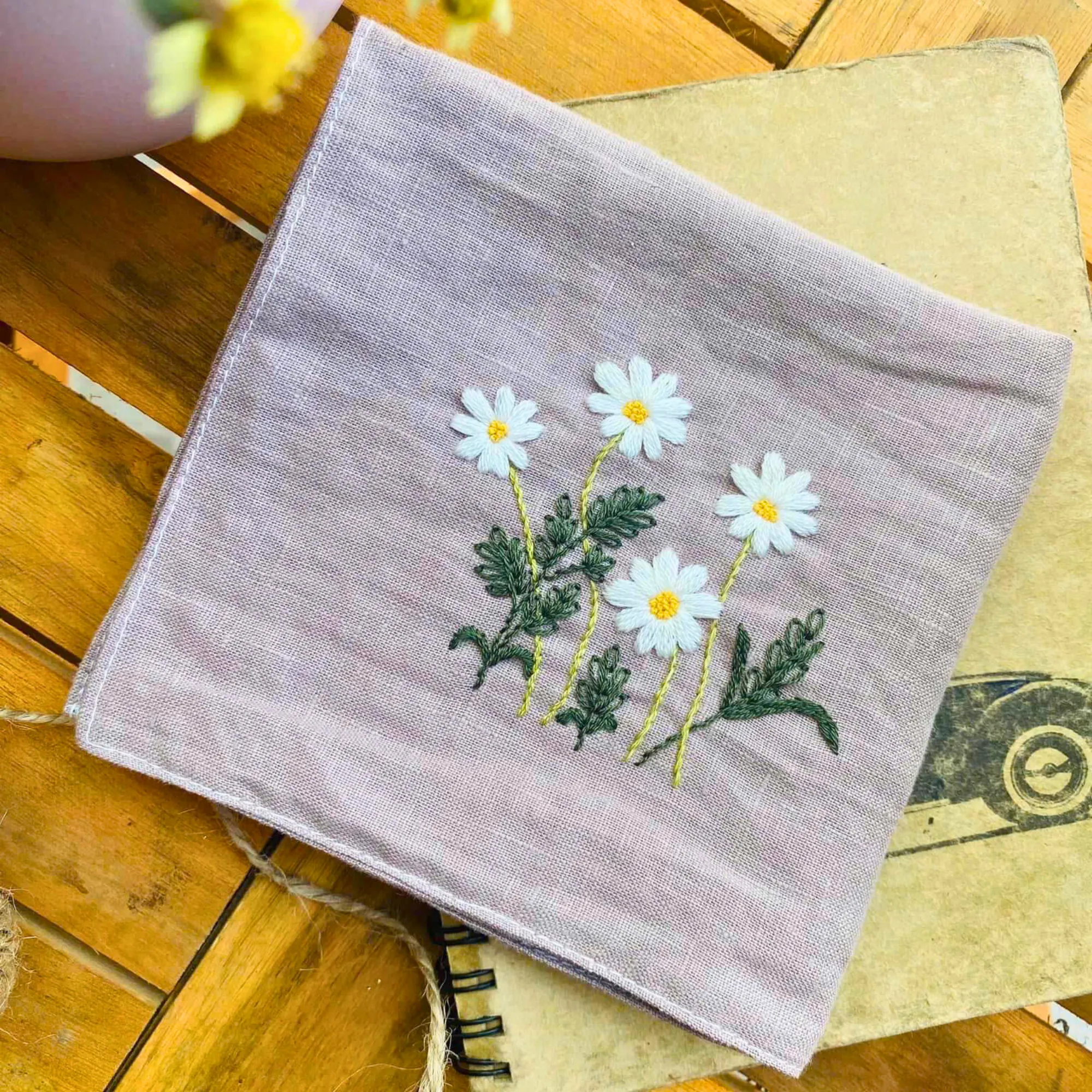 Personalized Embroidered Handkerchief, Floral Hand Embroidery, Custom Handkerchief, Gift for Mom, Wedding Handkerchief