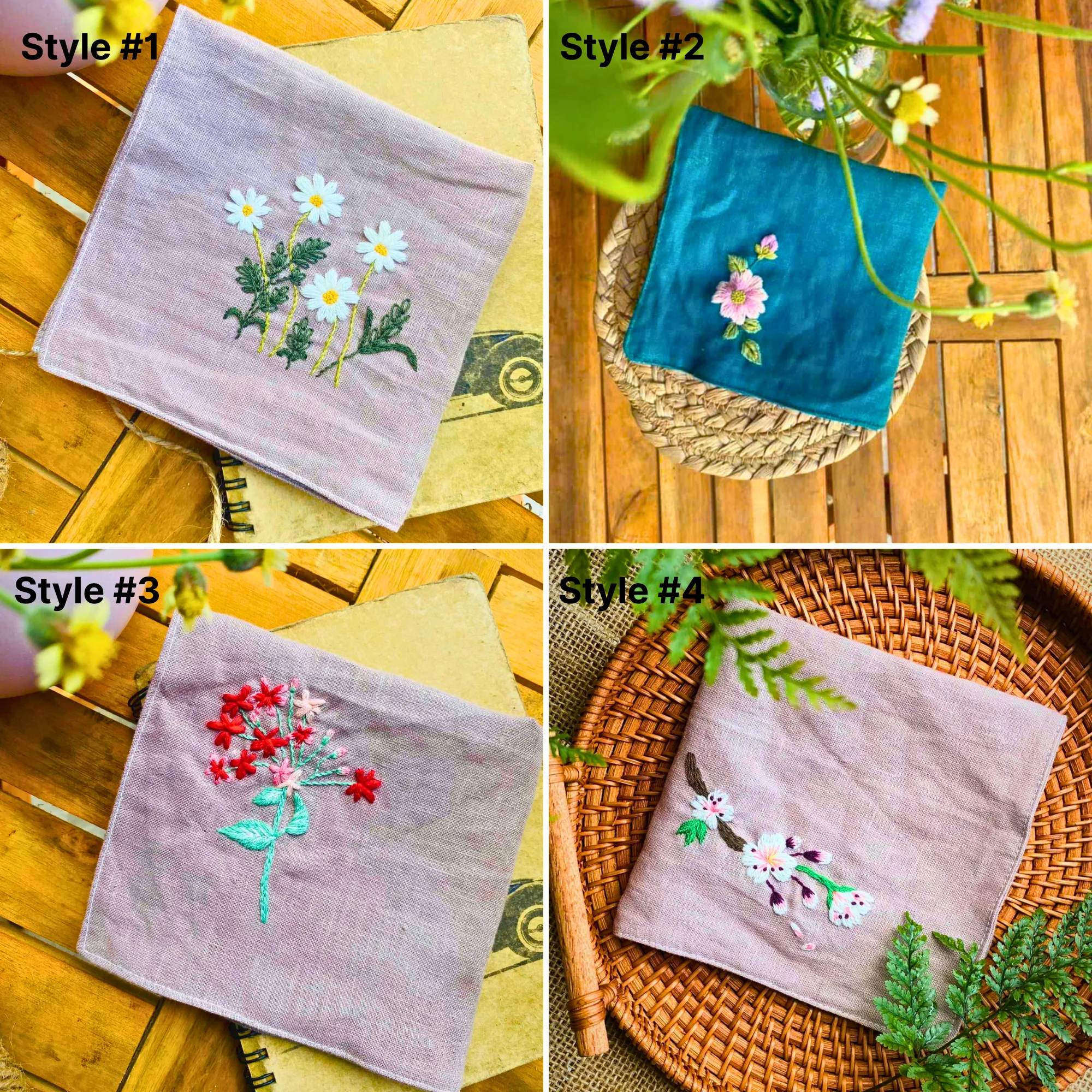 Personalized Embroidered Handkerchief, Floral Hand Embroidery, Custom Handkerchief, Gift for Mom, Wedding Handkerchief