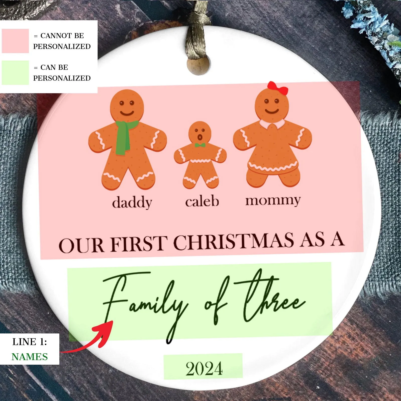Personalized Family Ornament with Gingerbread, First Christmas Family Ornament CX01-21