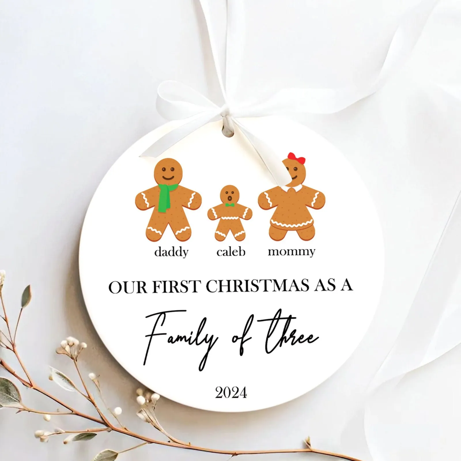 Personalized Family Ornament with Gingerbread, First Christmas Family Ornament CX01-21