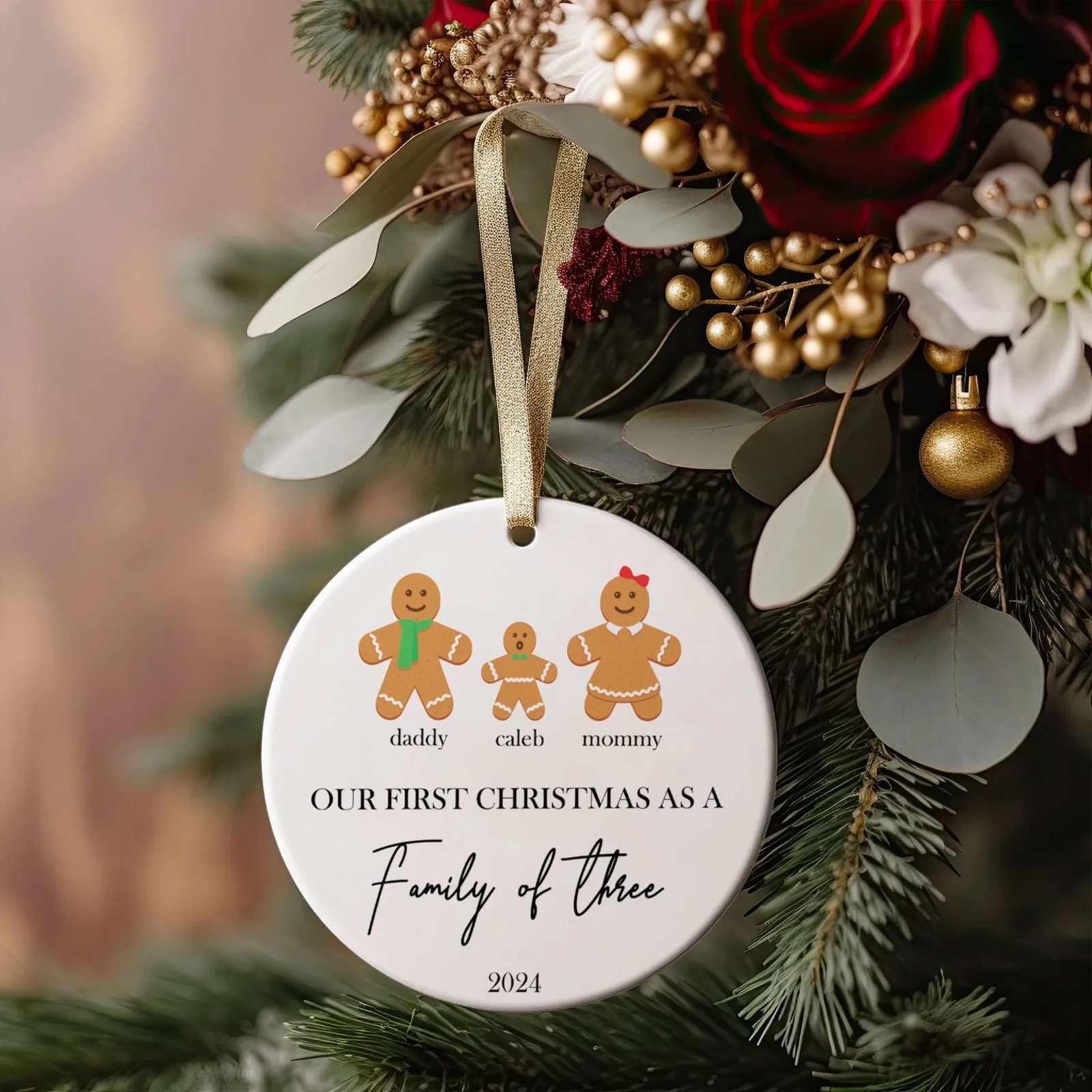 Personalized Family Ornament with Gingerbread, First Christmas Family Ornament CX01-21