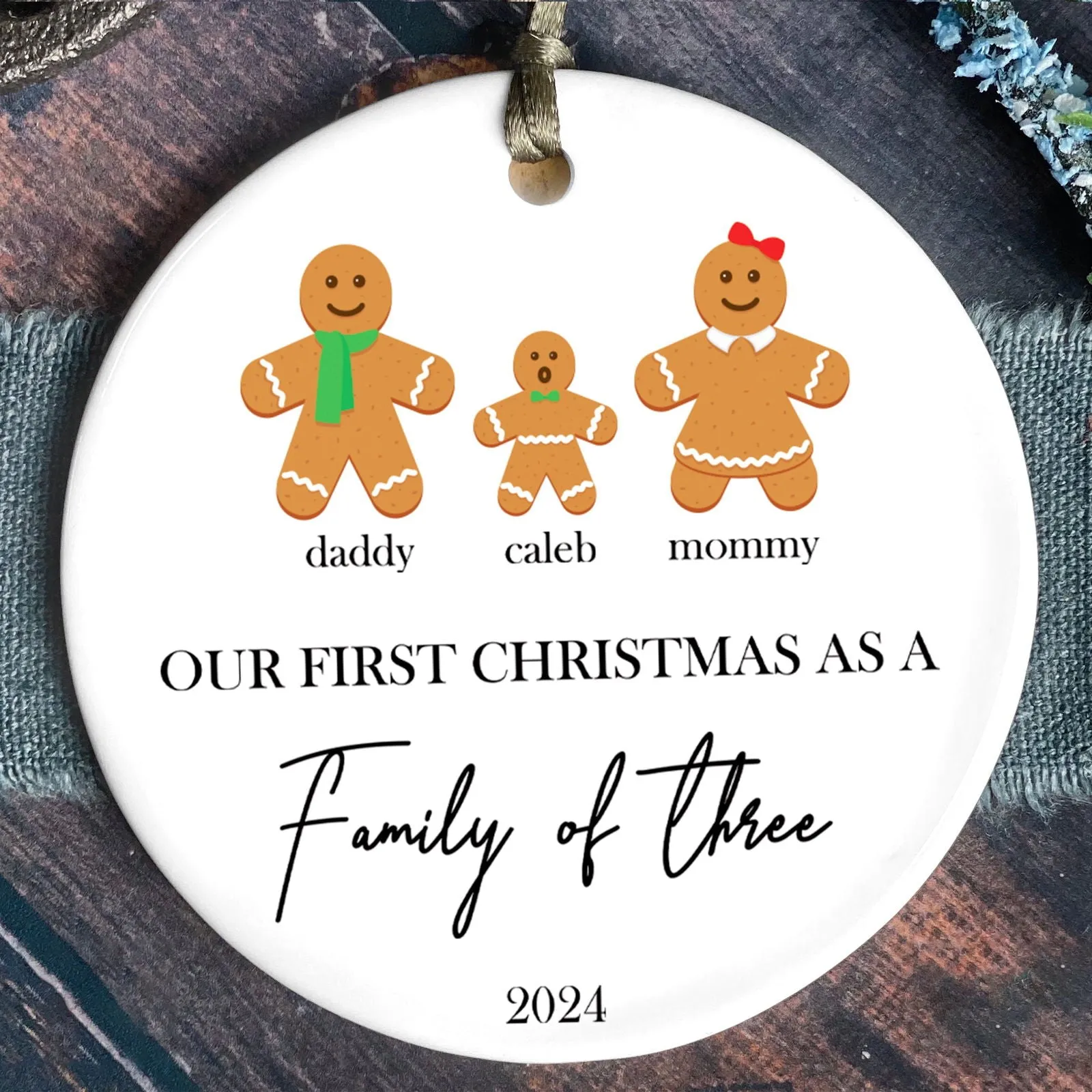 Personalized Family Ornament with Gingerbread, First Christmas Family Ornament CX01-21