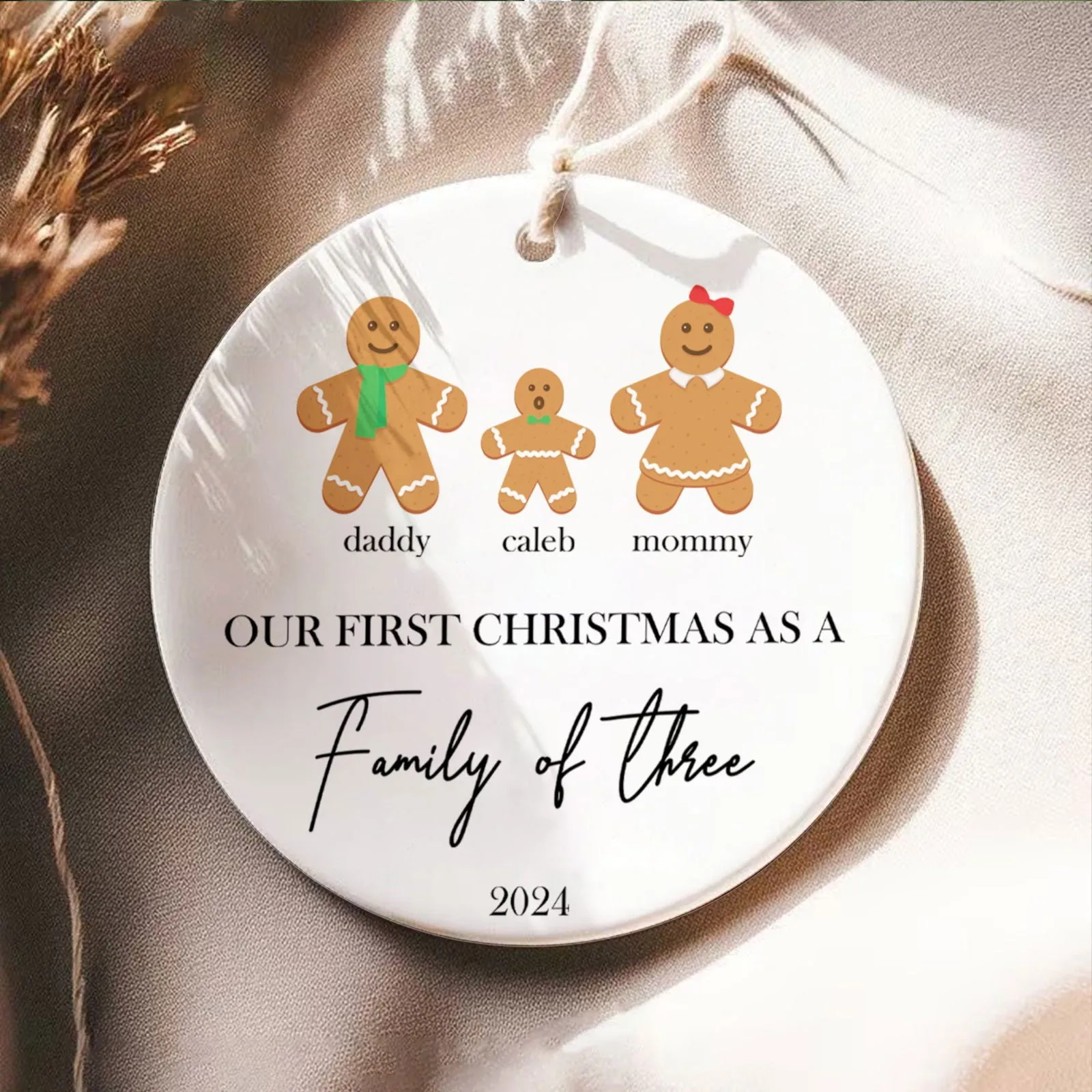 Personalized Family Ornament with Gingerbread, First Christmas Family Ornament CX01-21
