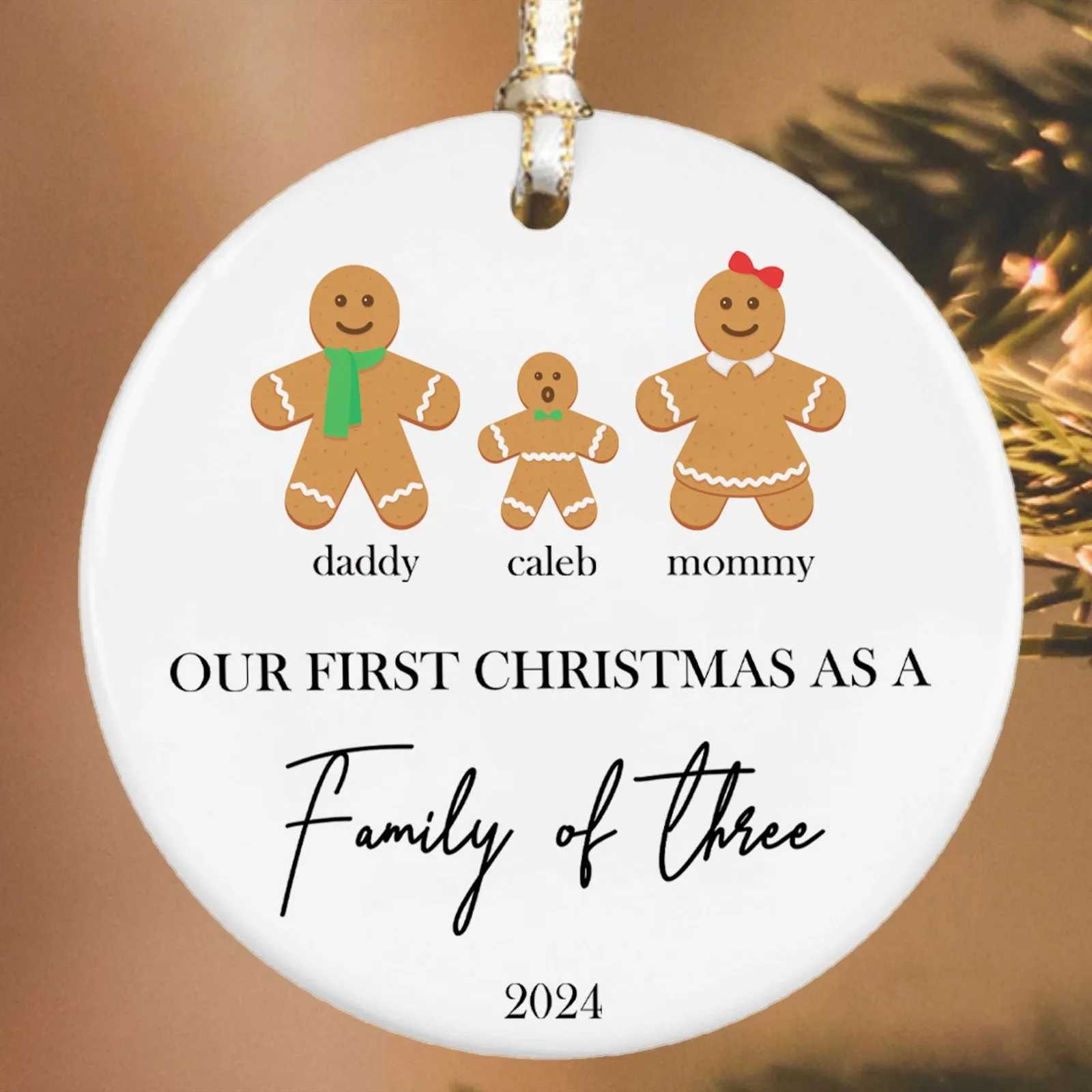 Personalized Family Ornament with Gingerbread, First Christmas Family Ornament CX01-21