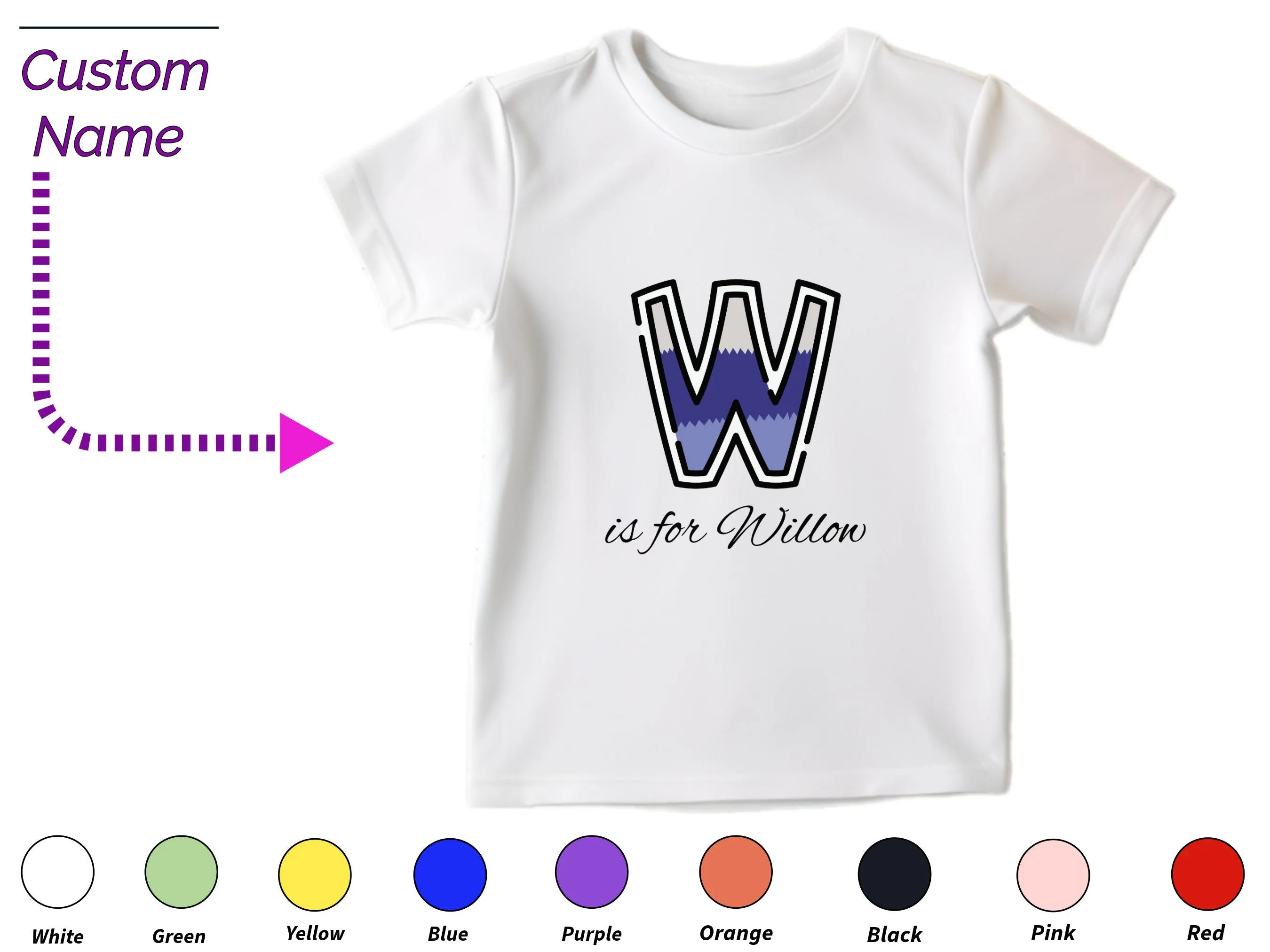 Personalized Kids Tshirt Gift For Toddler Girls with Initials W