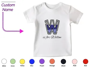Personalized Kids Tshirt Gift For Toddler Girls with Initials W