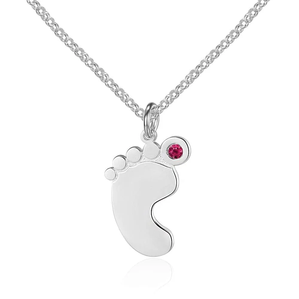 Personalized Silver, Yellow Gold and Rose Gold Feet Name Necklace w/Birthstone