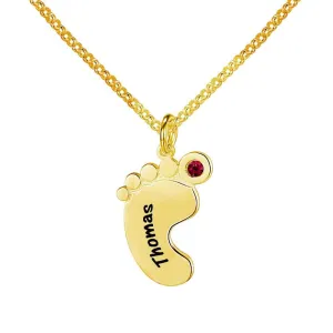 Personalized Silver, Yellow Gold and Rose Gold Feet Name Necklace w/Birthstone