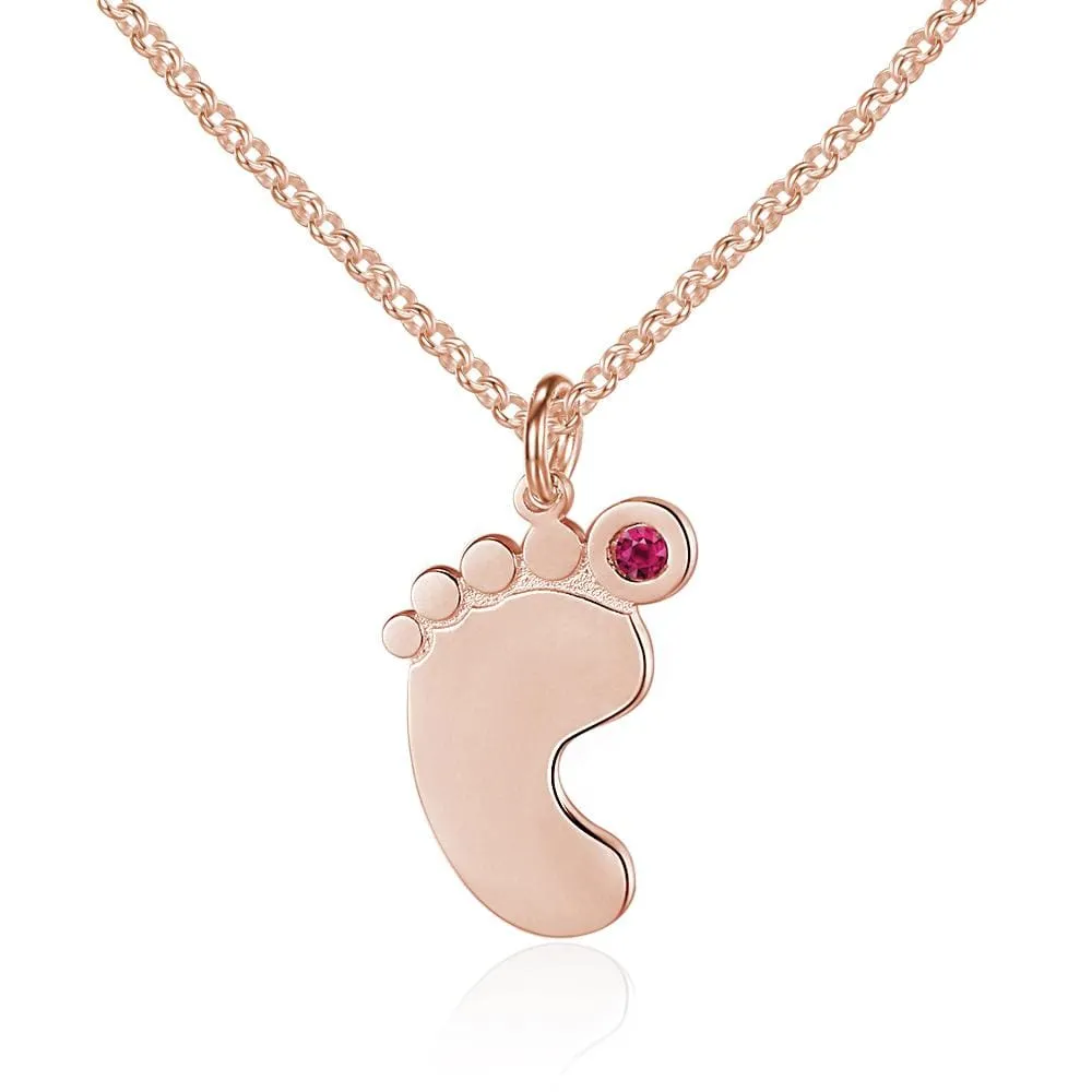 Personalized Silver, Yellow Gold and Rose Gold Feet Name Necklace w/Birthstone