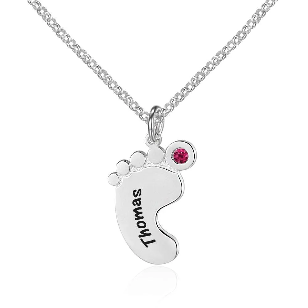 Personalized Silver, Yellow Gold and Rose Gold Feet Name Necklace w/Birthstone
