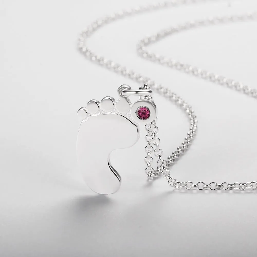 Personalized Silver, Yellow Gold and Rose Gold Feet Name Necklace w/Birthstone