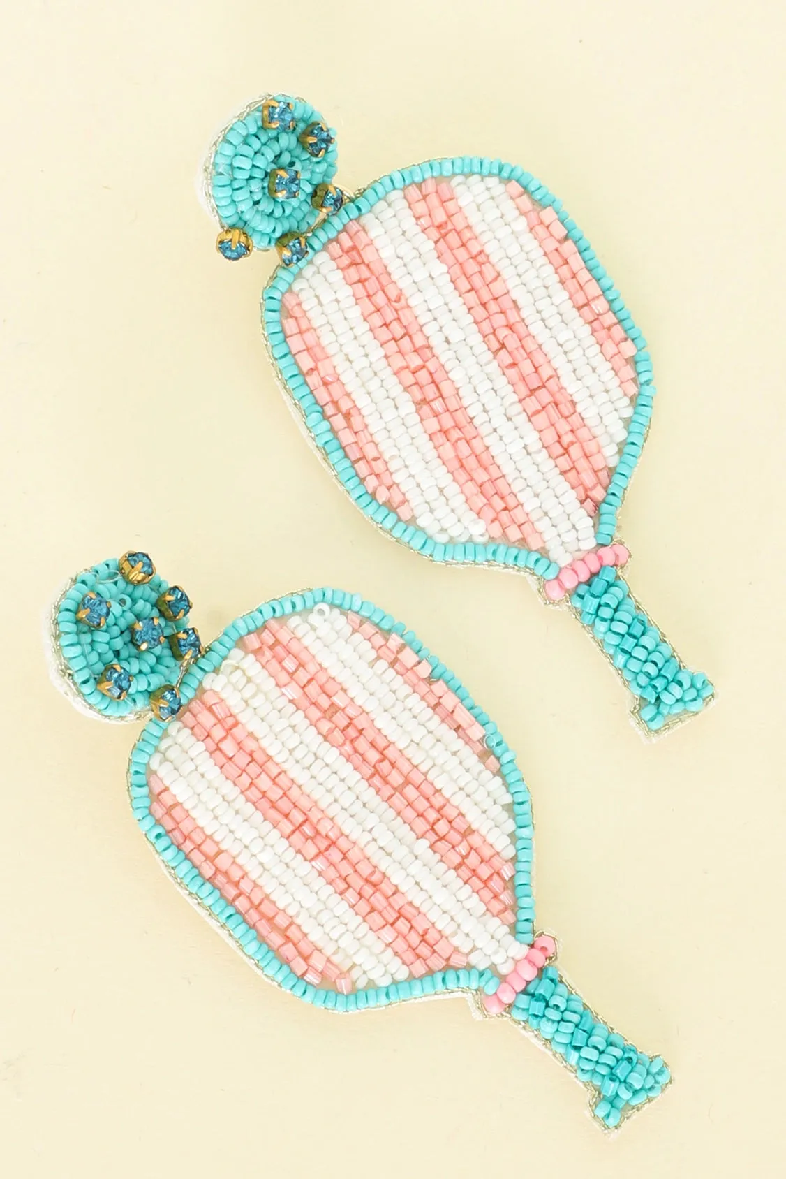Pickleball Seed Bead Rhinestone Post Earrings