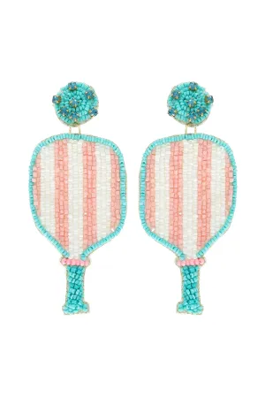 Pickleball Seed Bead Rhinestone Post Earrings