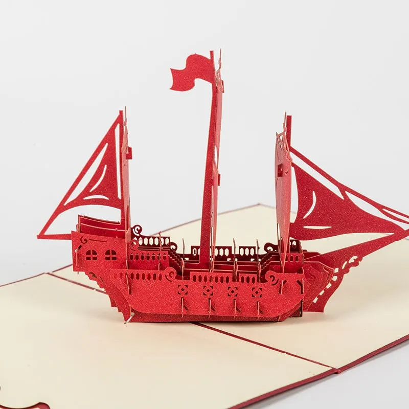 Sail into Smiles: A Personalized 3D Red Sailing Boat Pop-Up Greeting Card for Congrats, Thanks, Birthdays & More! Handmade with Love.