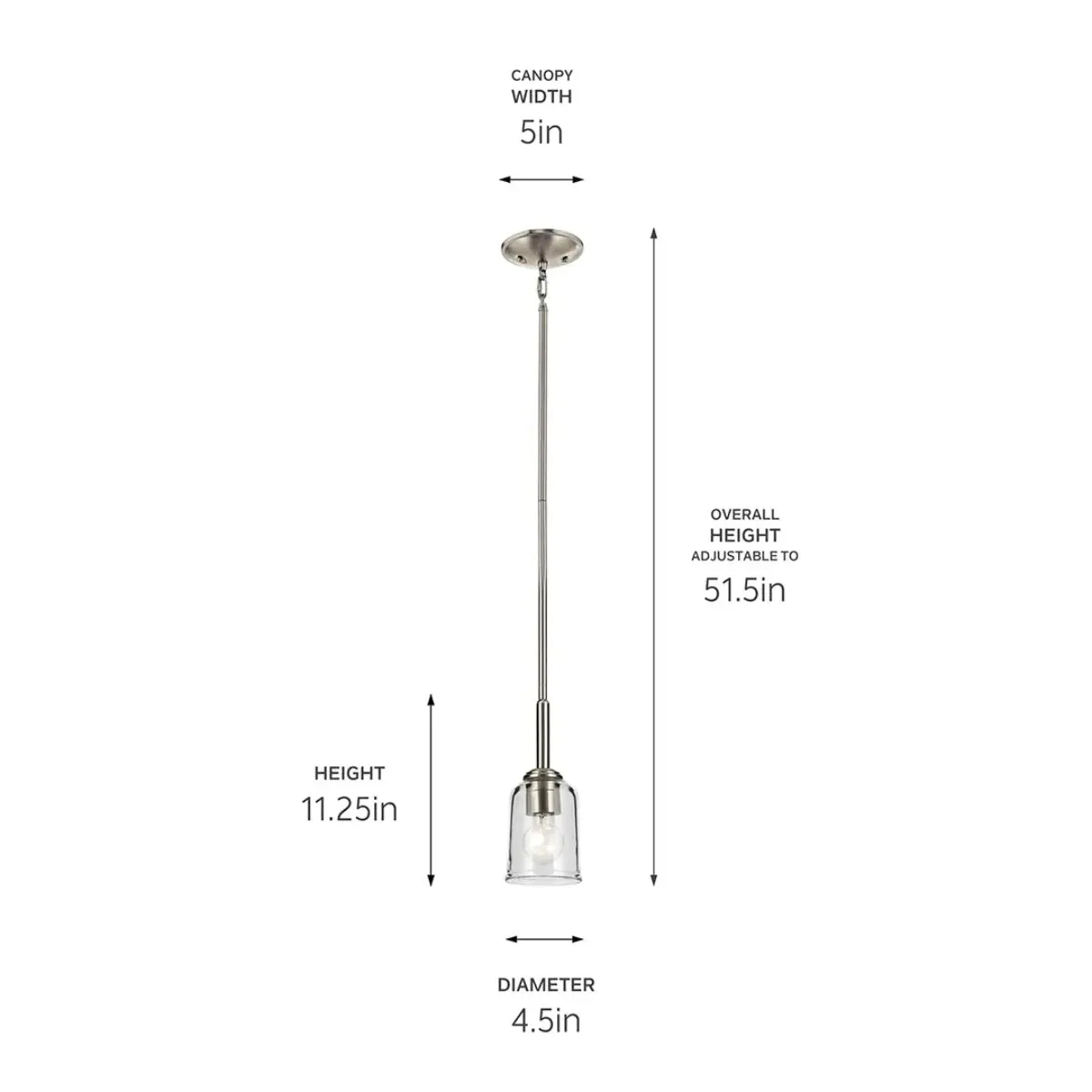 Shailene 11" 1-Light Mini Pendant Light with Clear Glass, Brushed Nickel Finish