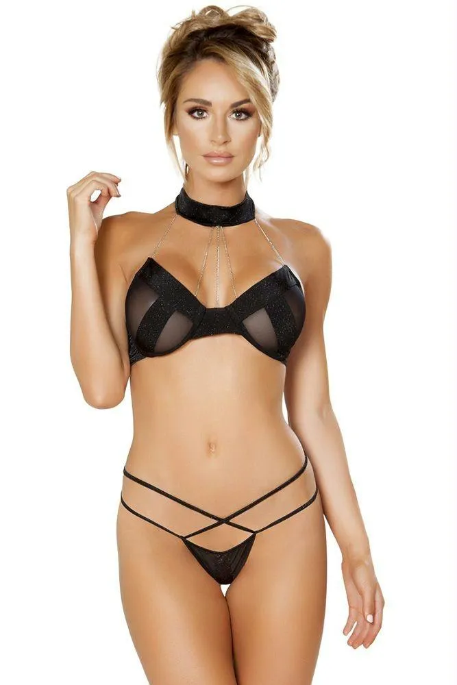 Shimmer Cage Bralette & Panty in L-XL