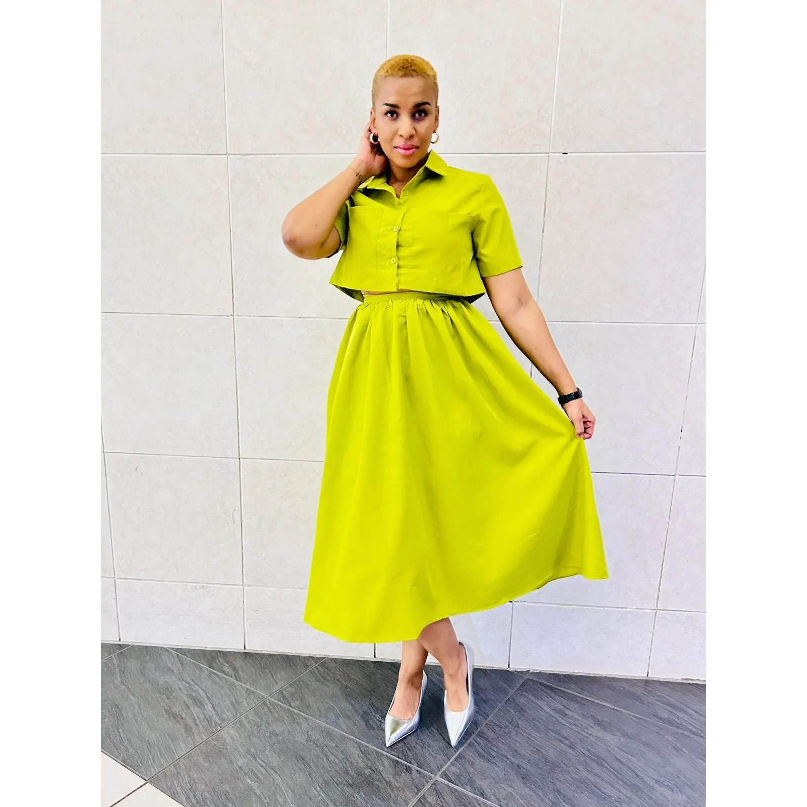 Short Sleeve Crop Top & Skirt Set