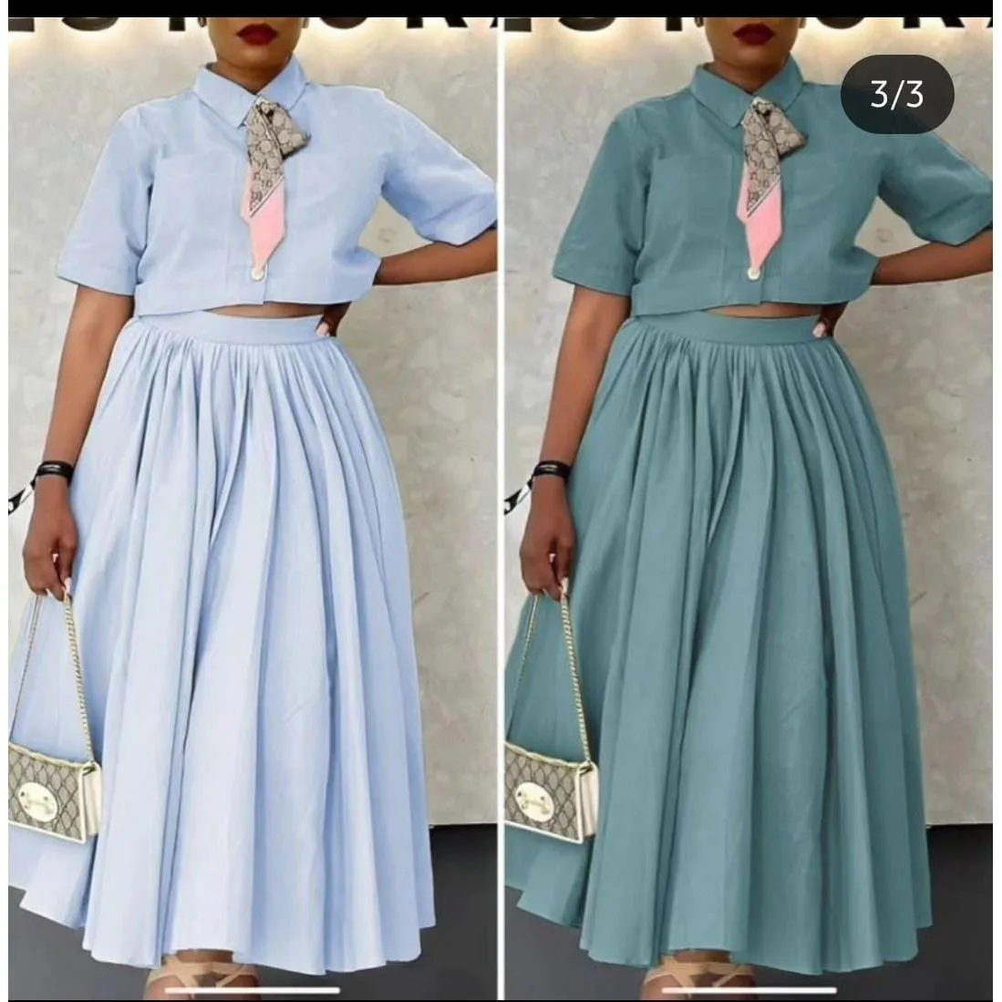 Short Sleeve Crop Top & Skirt Set