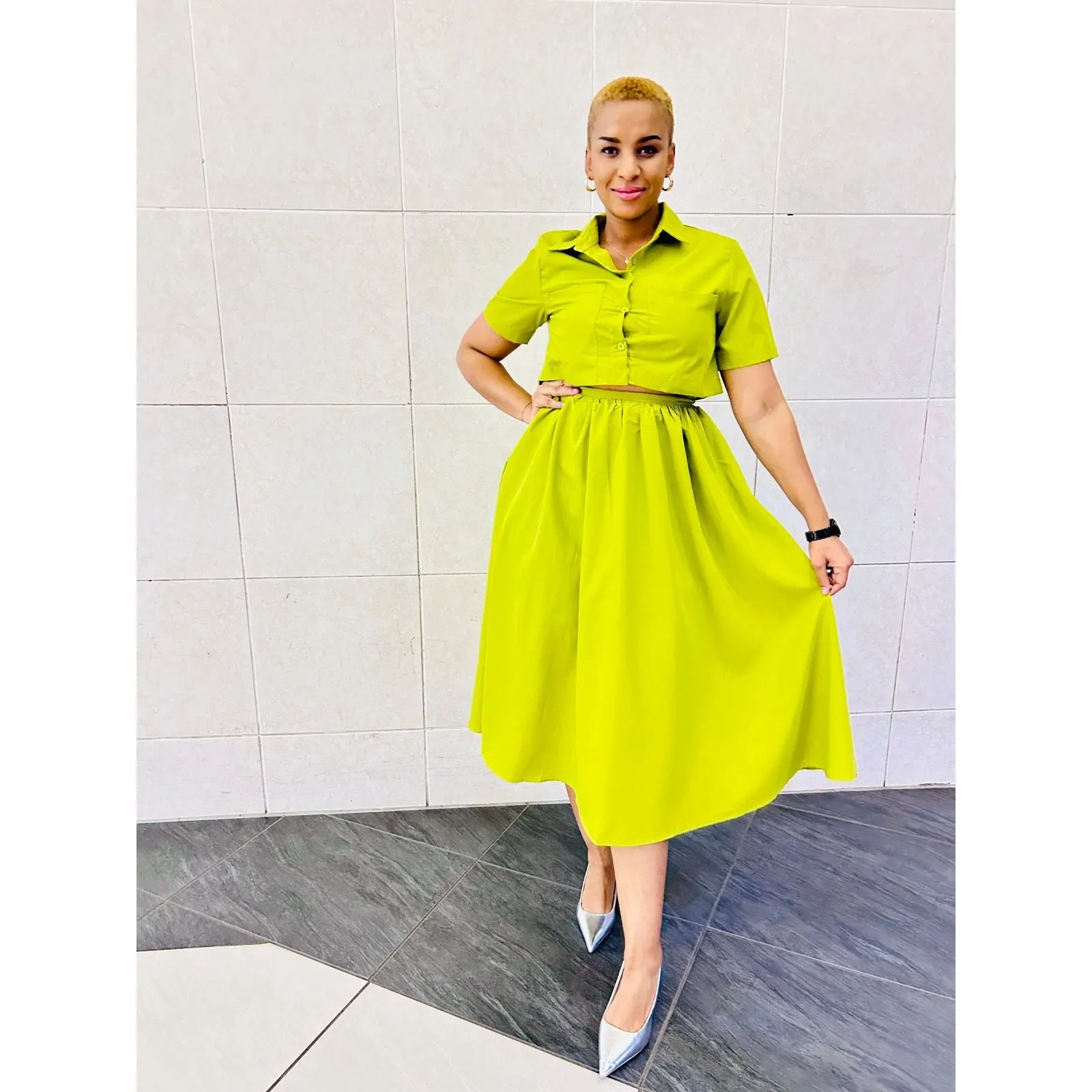 Short Sleeve Crop Top & Skirt Set