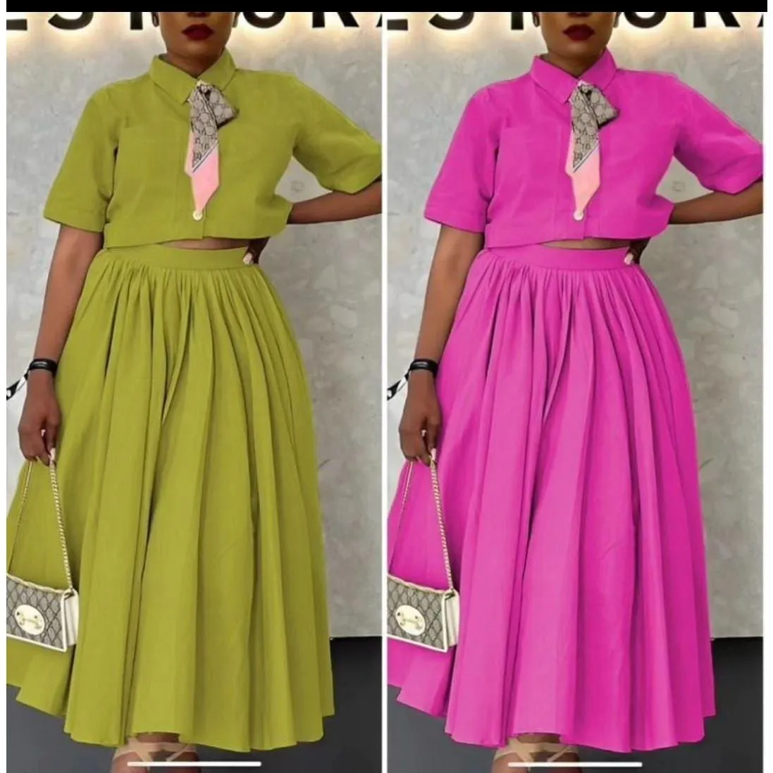 Short Sleeve Crop Top & Skirt Set