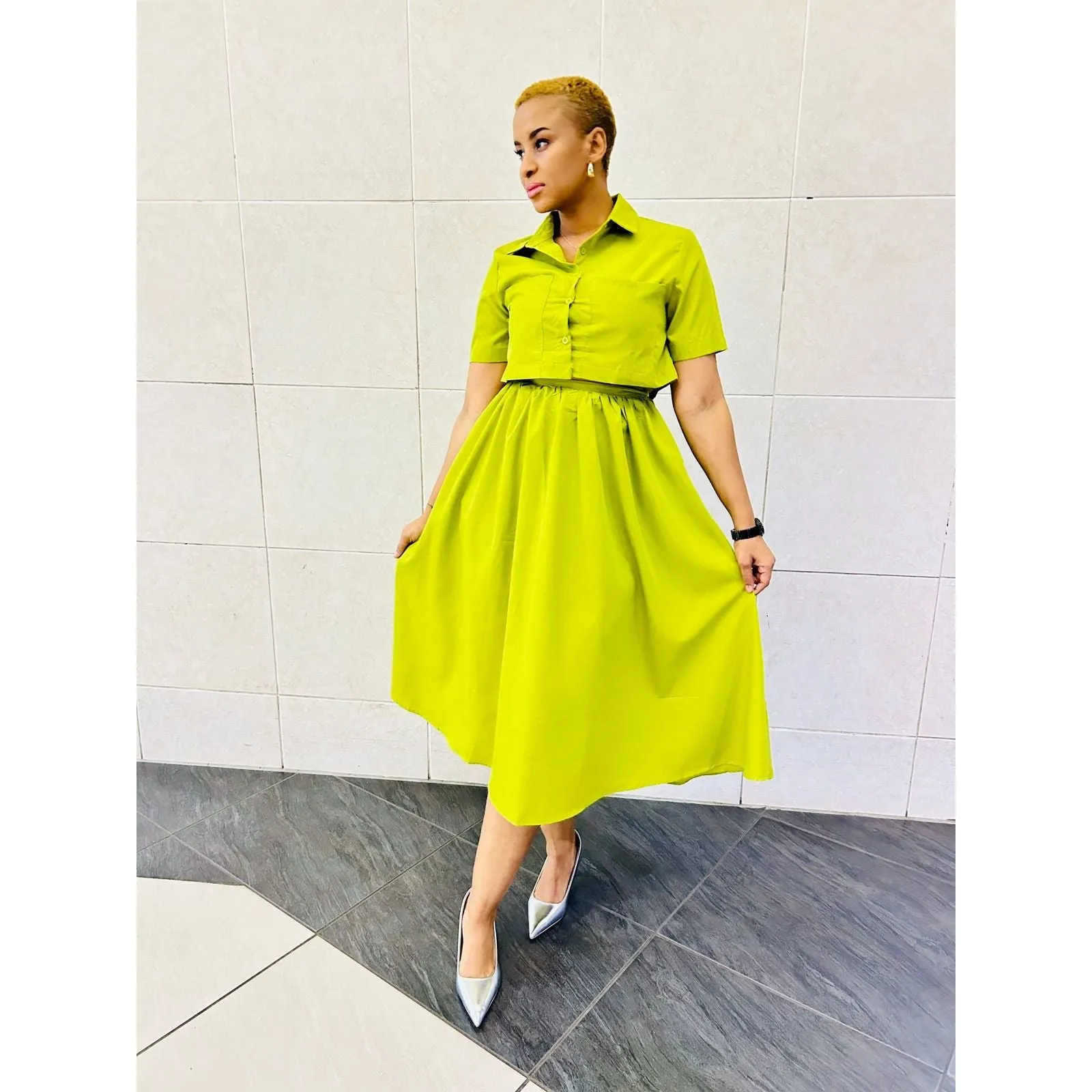 Short Sleeve Crop Top & Skirt Set