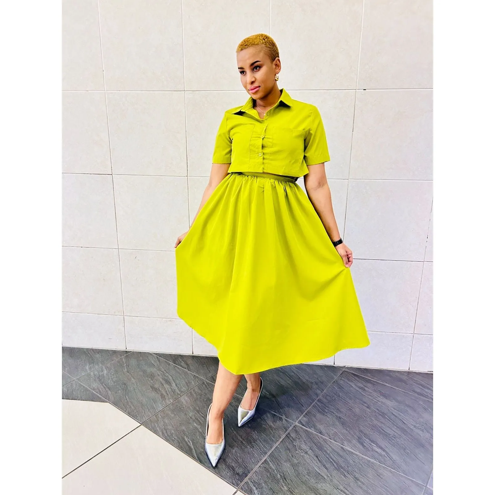 Short Sleeve Crop Top & Skirt Set