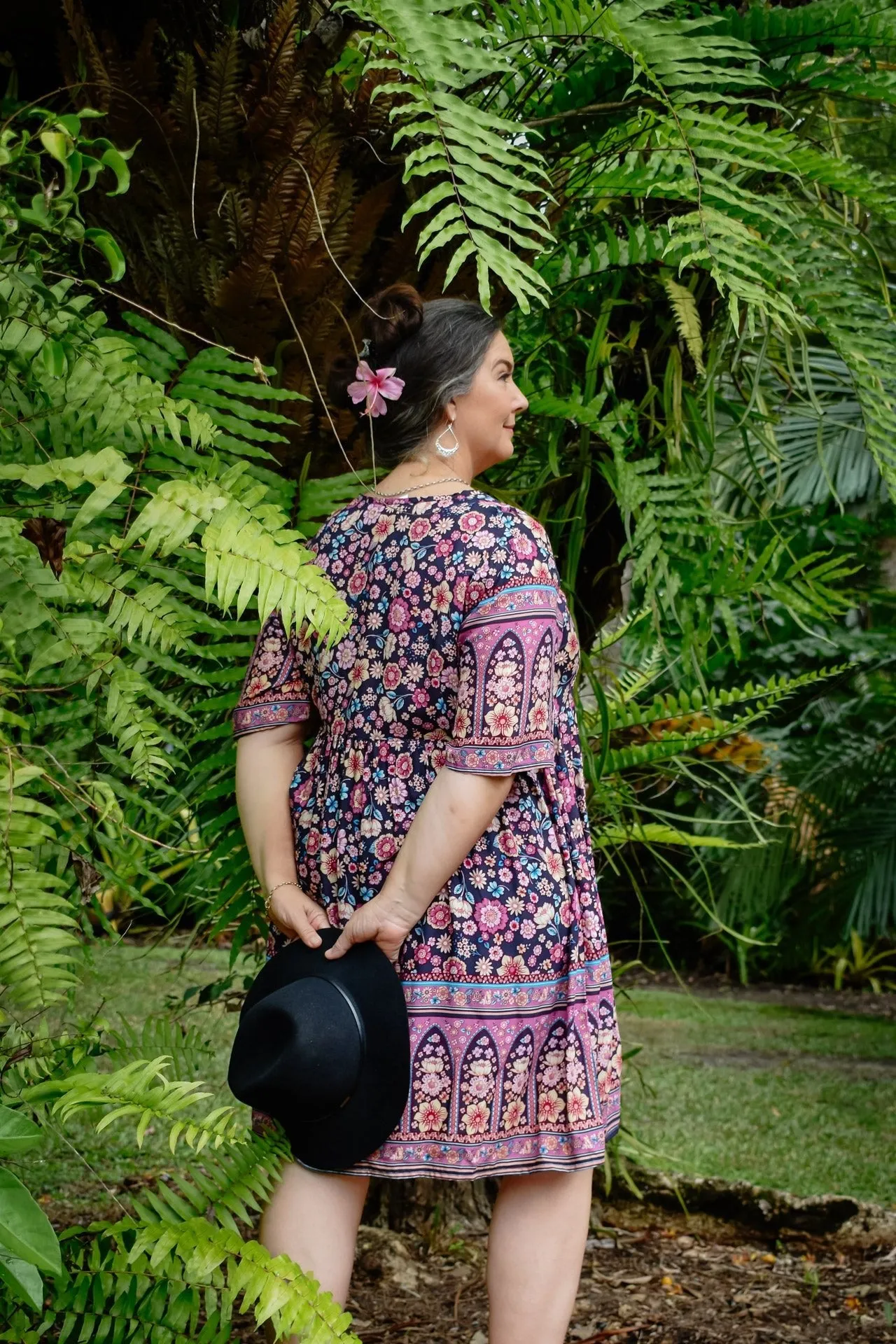 Stellar Short Dress - Incense Charcoal and Dusty Pink