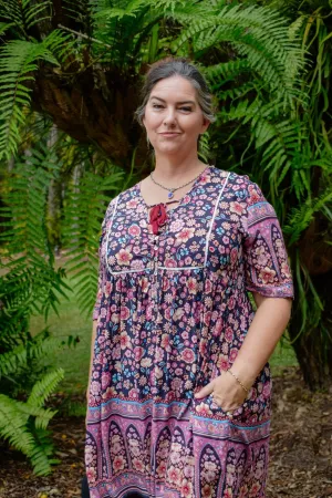 Stellar Short Dress - Incense Charcoal and Dusty Pink