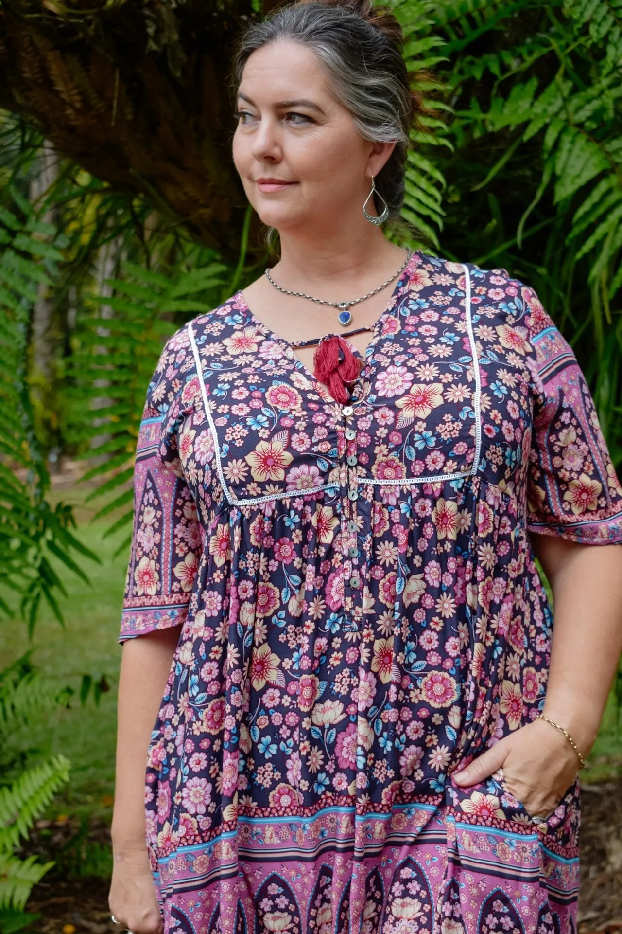 Stellar Short Dress - Incense Charcoal and Dusty Pink