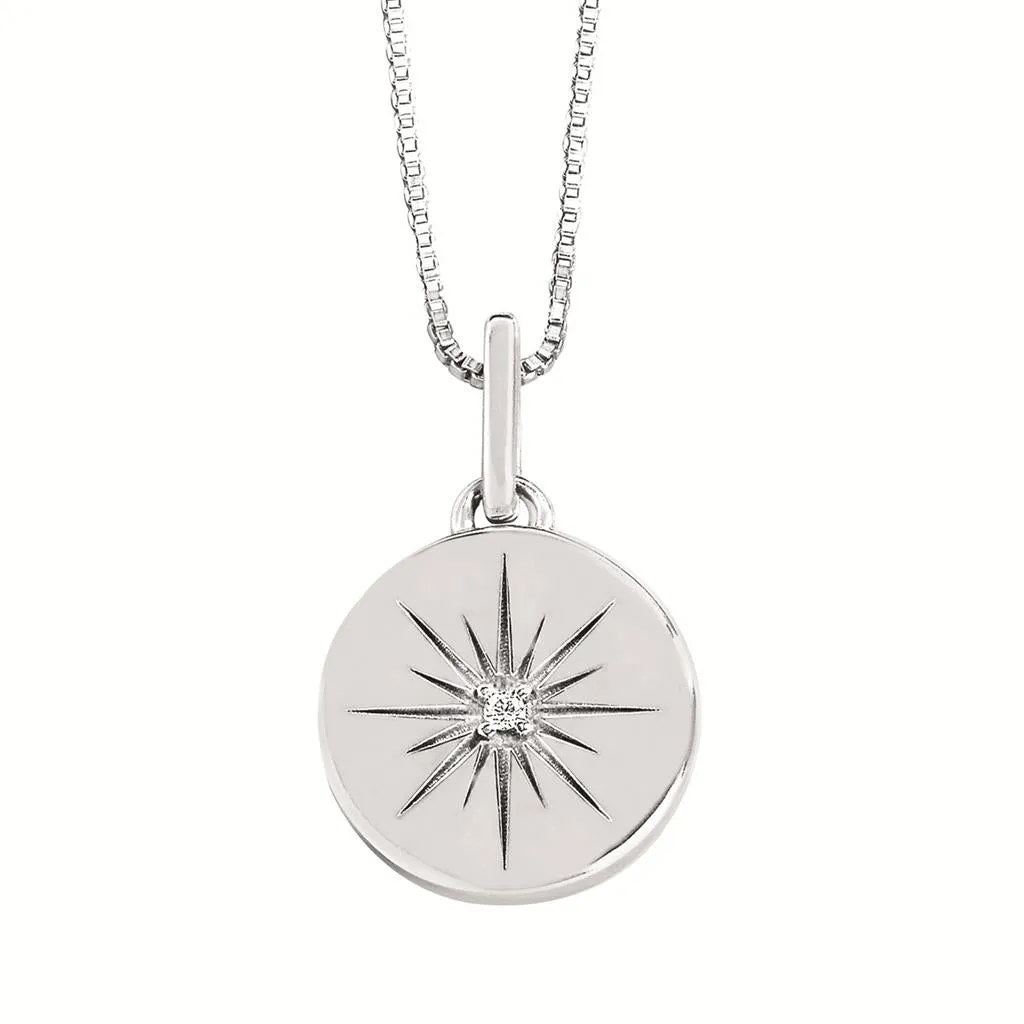 Sterling Silver 0.01ctw Diamond Star Medallion Necklace