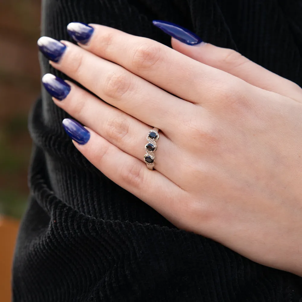 Sterling Silver 0.60ct Natural Sapphire Trilogy Ring