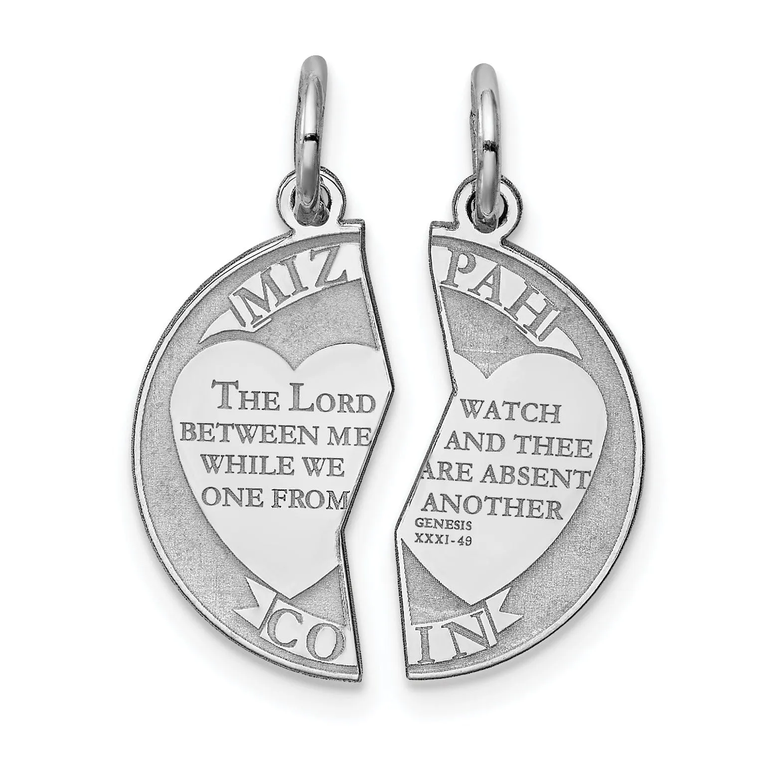 Sterling Silver Breakapart Mitzpah Charm Pendant. Engraving fee $22.00.