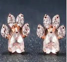 Sterling Silver Paw Earrings With Crystals