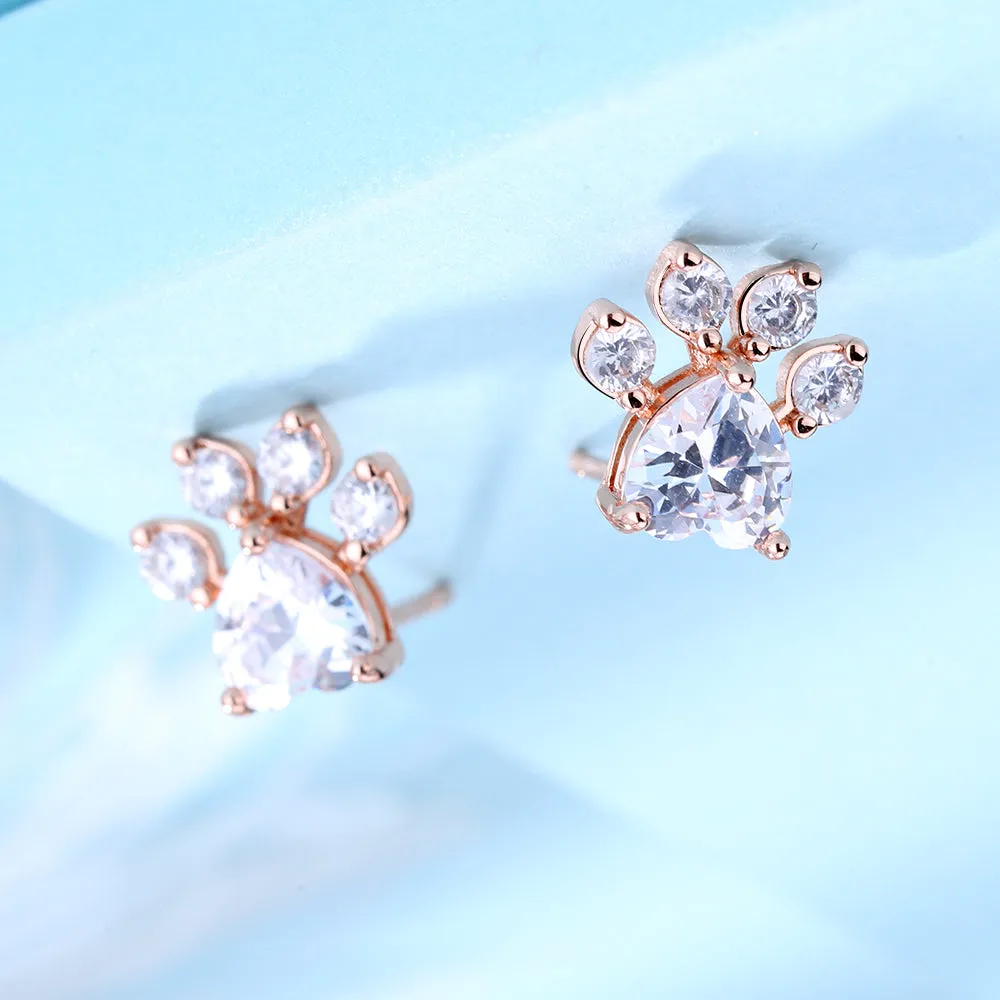 Sterling Silver Paw Earrings With Crystals