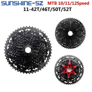 SUNSHINE 10 Speed Cassette 10S 11S 12S MTB Bike Road Bicycle Freewheel 10V 11V 12V 36/42/46/50T 52T for Deore M6000 M6100 SRAM