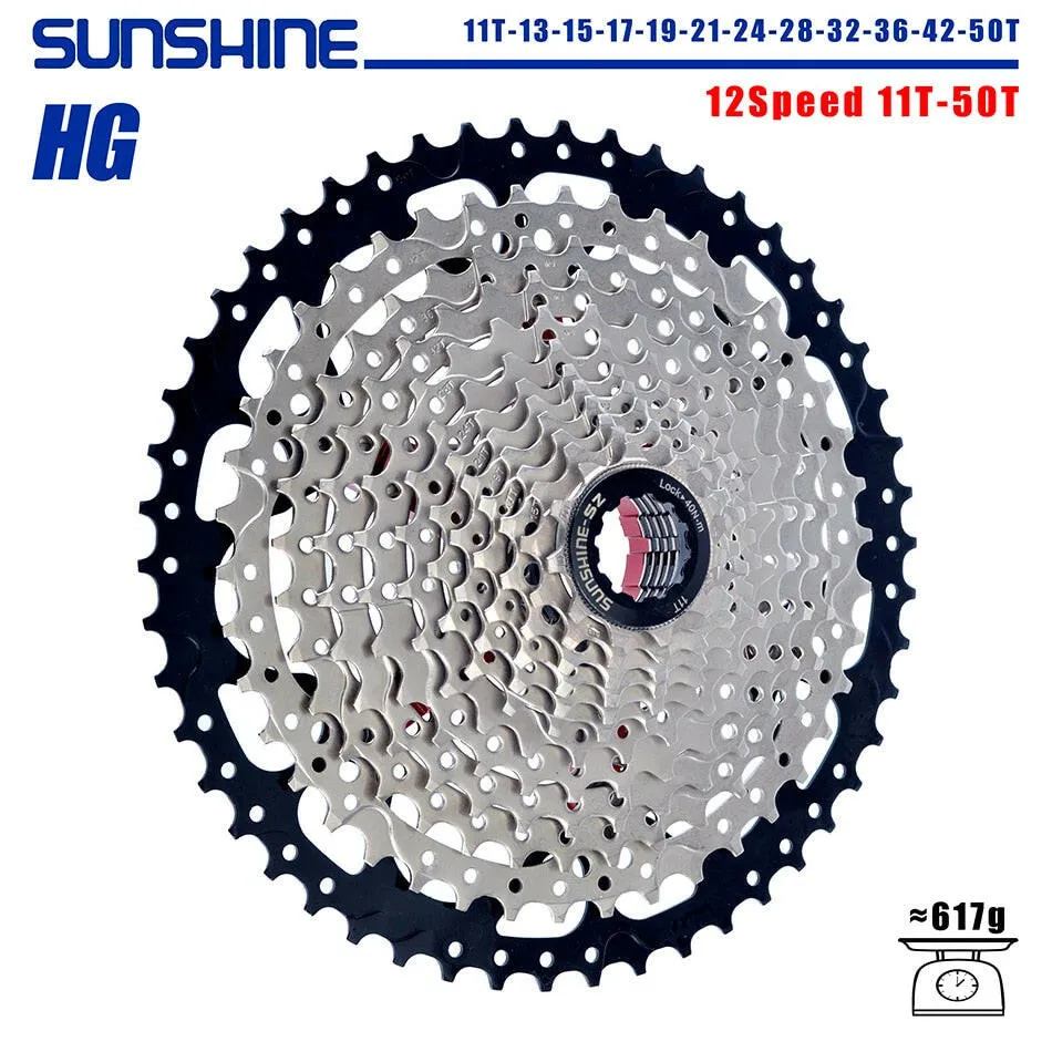SUNSHINE Bicycle Cassette 8/9/10/11/12Speed Freewheel HG Structure Sprocket 32/36T/40T/42T/46T/50T/52T Flywheel For SHIMANO/SRAM
