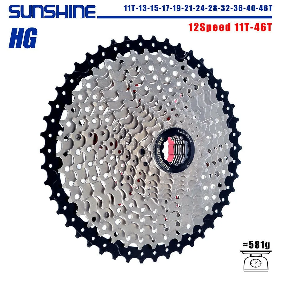SUNSHINE Bicycle Cassette 8/9/10/11/12Speed Freewheel HG Structure Sprocket 32/36T/40T/42T/46T/50T/52T Flywheel For SHIMANO/SRAM